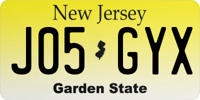 NJ license plate J05GYX