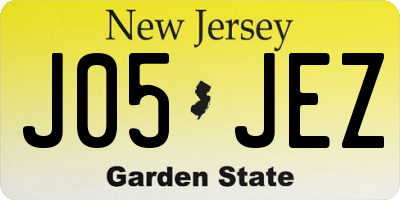 NJ license plate J05JEZ