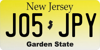 NJ license plate J05JPY