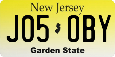 NJ license plate J05OBY