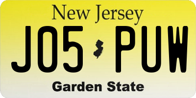 NJ license plate J05PUW