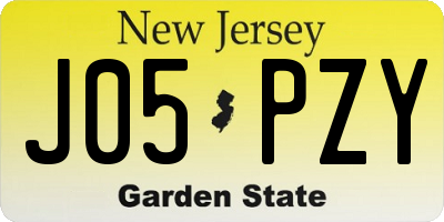NJ license plate J05PZY