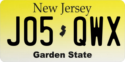 NJ license plate J05QWX