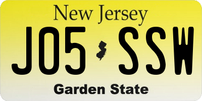 NJ license plate J05SSW
