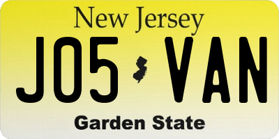 NJ license plate J05VAN