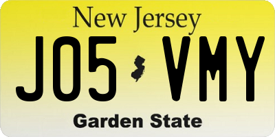 NJ license plate J05VMY