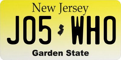 NJ license plate J05WHO