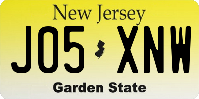 NJ license plate J05XNW