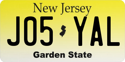 NJ license plate J05YAL