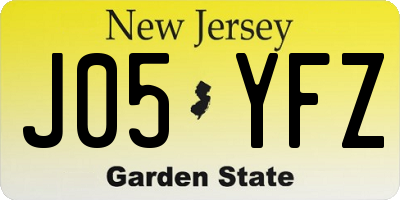 NJ license plate J05YFZ