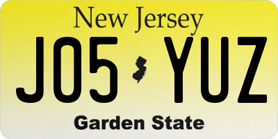 NJ license plate J05YUZ