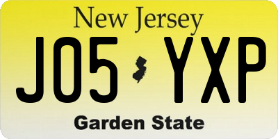 NJ license plate J05YXP