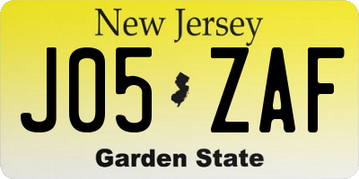NJ license plate J05ZAF