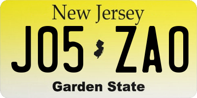 NJ license plate J05ZAO