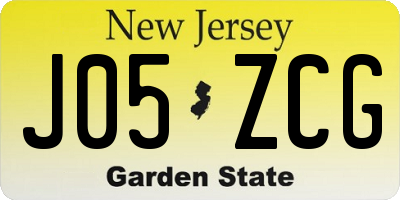 NJ license plate J05ZCG