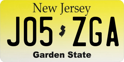NJ license plate J05ZGA