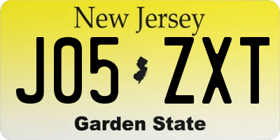 NJ license plate J05ZXT