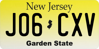 NJ license plate J06CXV