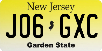 NJ license plate J06GXC