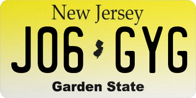 NJ license plate J06GYG