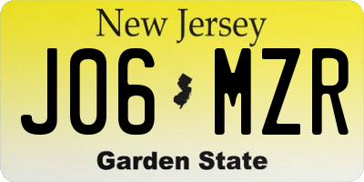 NJ license plate J06MZR