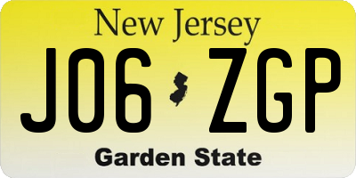 NJ license plate J06ZGP