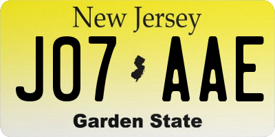 NJ license plate J07AAE