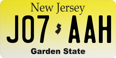 NJ license plate J07AAH