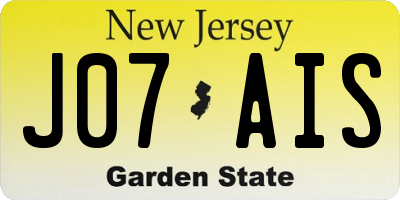 NJ license plate J07AIS