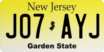 NJ license plate J07AYJ