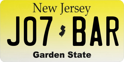 NJ license plate J07BAR