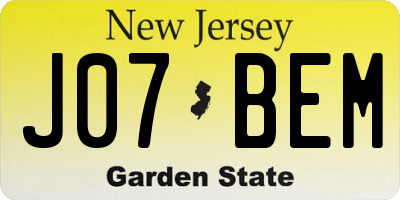 NJ license plate J07BEM