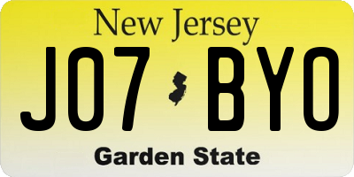 NJ license plate J07BYO