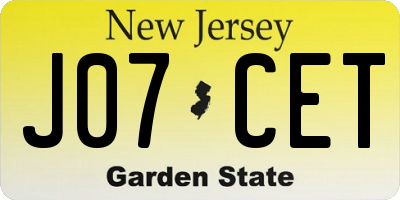 NJ license plate J07CET