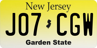 NJ license plate J07CGW