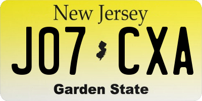 NJ license plate J07CXA