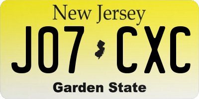 NJ license plate J07CXC