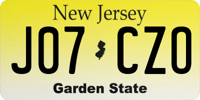 NJ license plate J07CZO