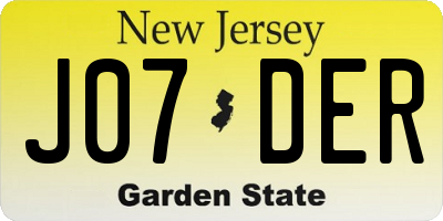 NJ license plate J07DER