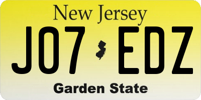 NJ license plate J07EDZ