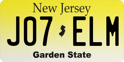 NJ license plate J07ELM