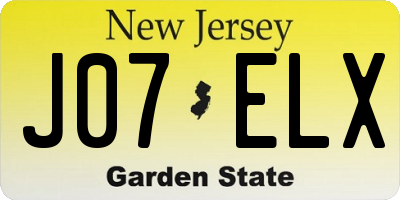 NJ license plate J07ELX
