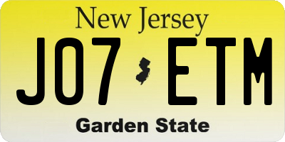 NJ license plate J07ETM