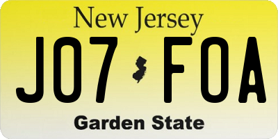 NJ license plate J07FOA