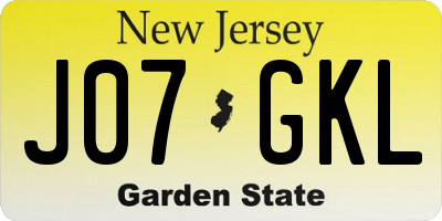 NJ license plate J07GKL