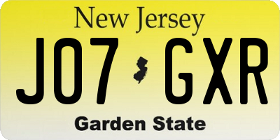 NJ license plate J07GXR