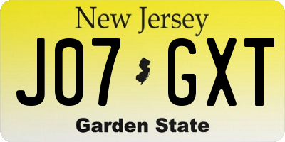 NJ license plate J07GXT