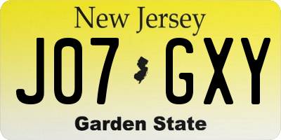 NJ license plate J07GXY