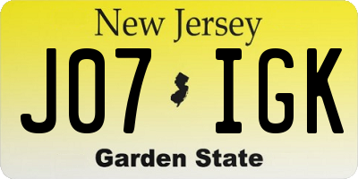 NJ license plate J07IGK