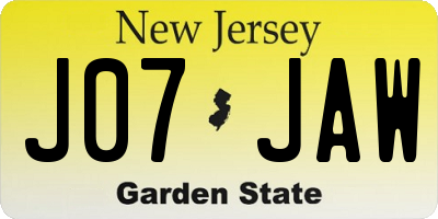 NJ license plate J07JAW